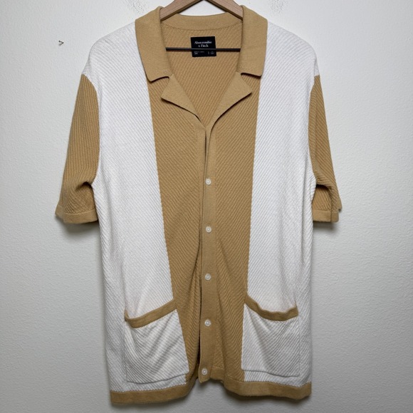Abercrombie & Fitch Men Camp Knit Shirt Medium Cardigan Polo Button Front Short - Picture 1 of 8